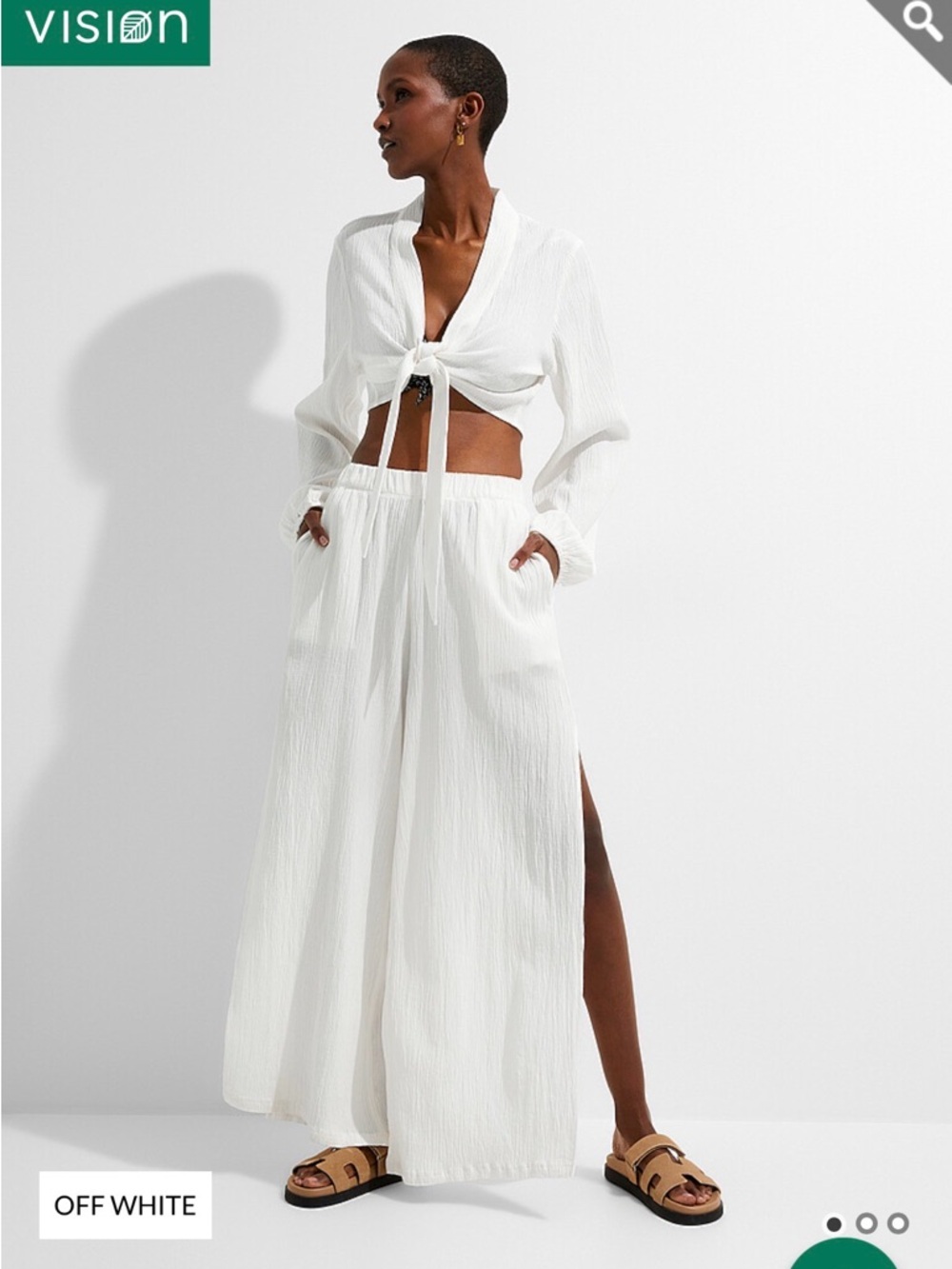 Off White Wide-Leg Pants with side slit